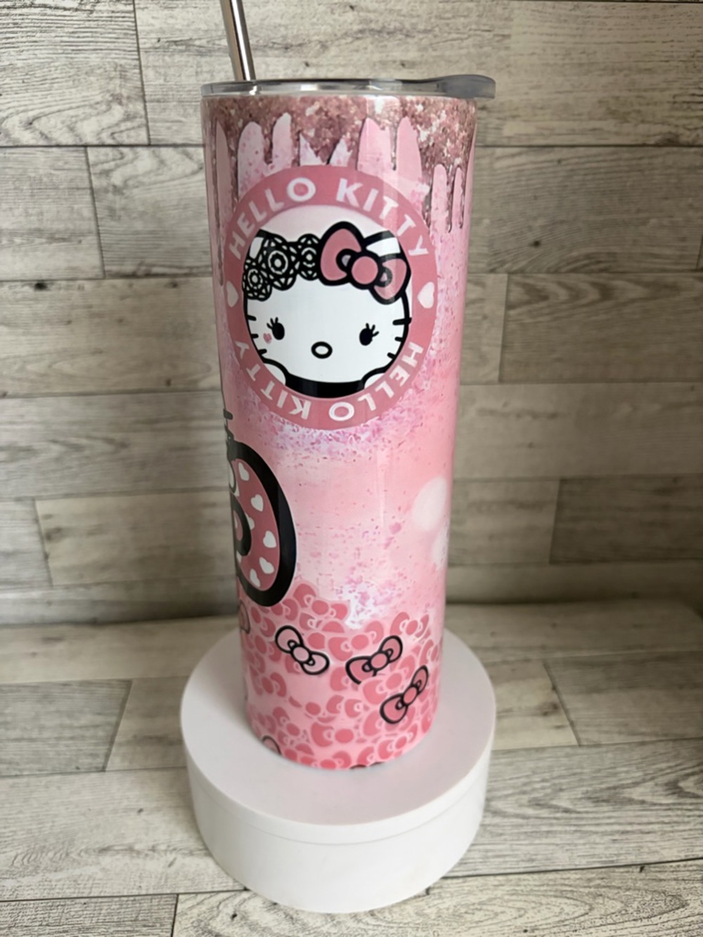 Hello Kitty Pink Glitter Drip 20oz Tumbler with Bow Accents